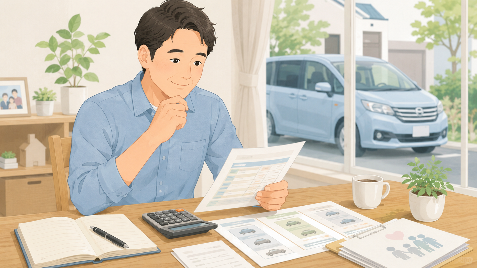 自動車保険の見積もり結果を保険証券や車検証と見比べて比較する挿絵