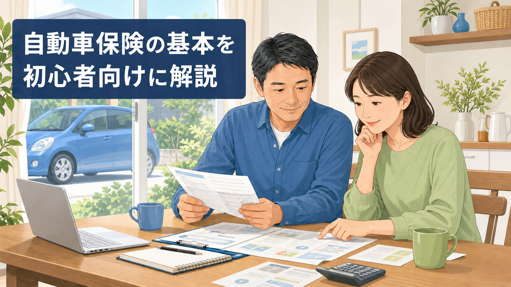 自動車保険の基本を家族で確認する夫婦