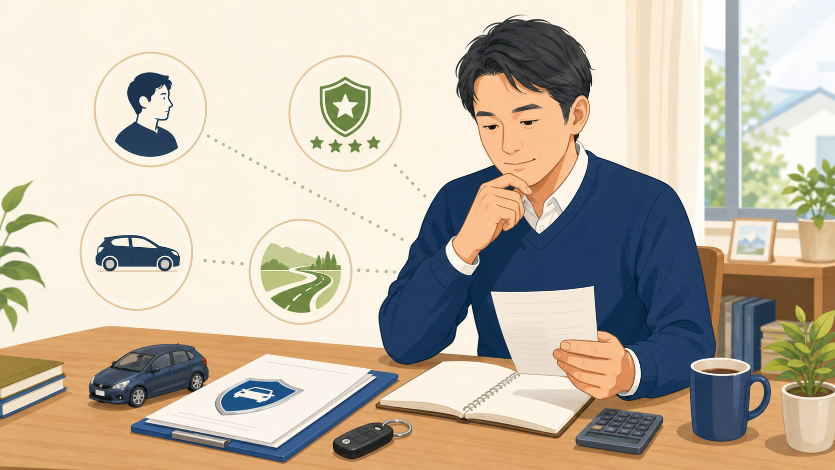 自動車保険料に影響する主な条件を確認する様子