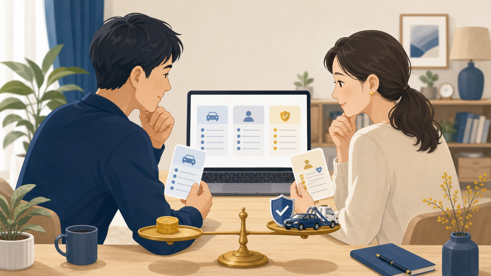 保険料と補償内容を比較する夫婦