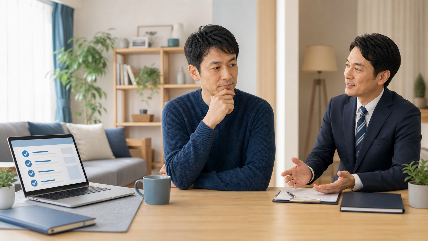 通販型と代理店への相談を検討する男性